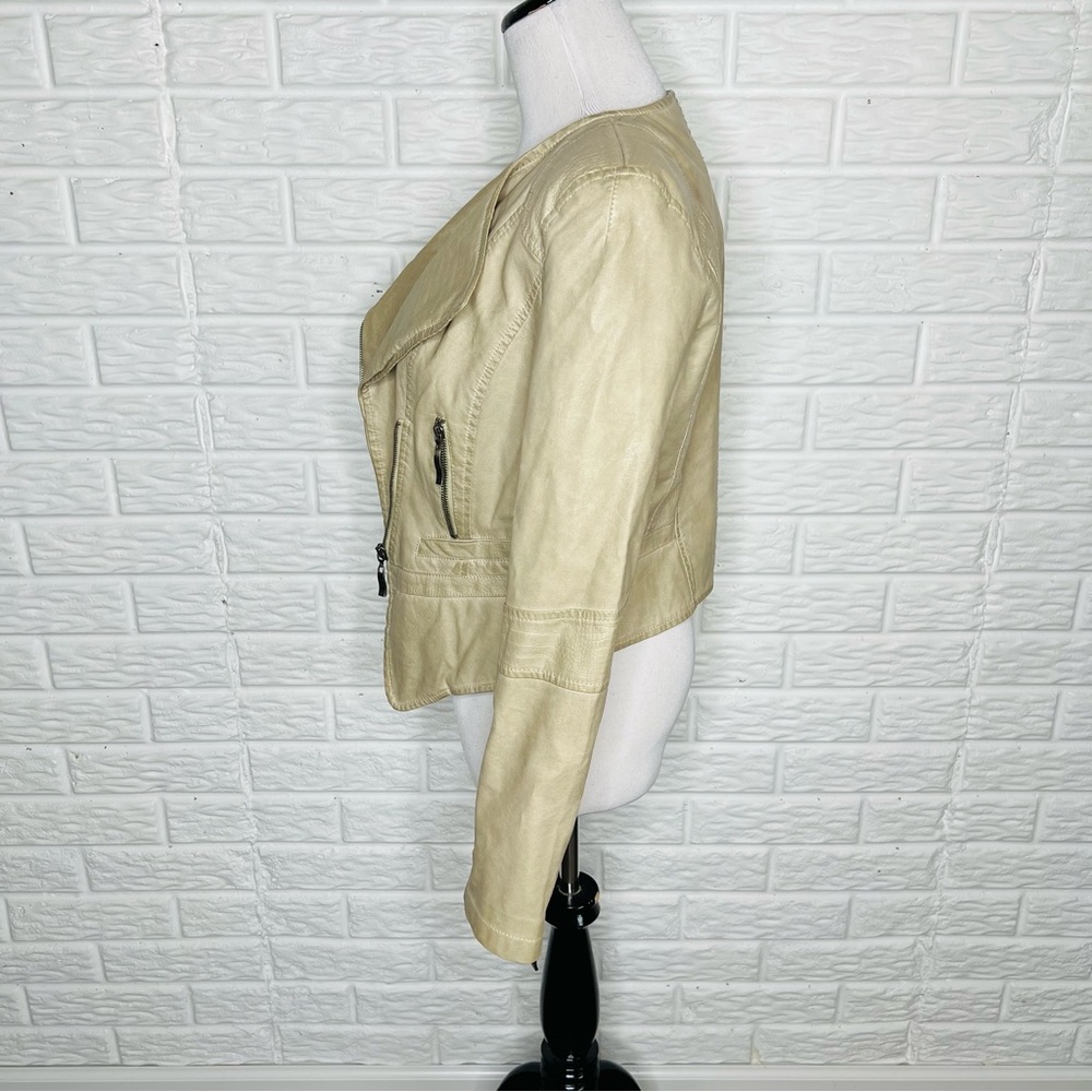 L’ATELIER Tan Vegan Faux Leather Moto Jacket Size M - Picture 4 of 11